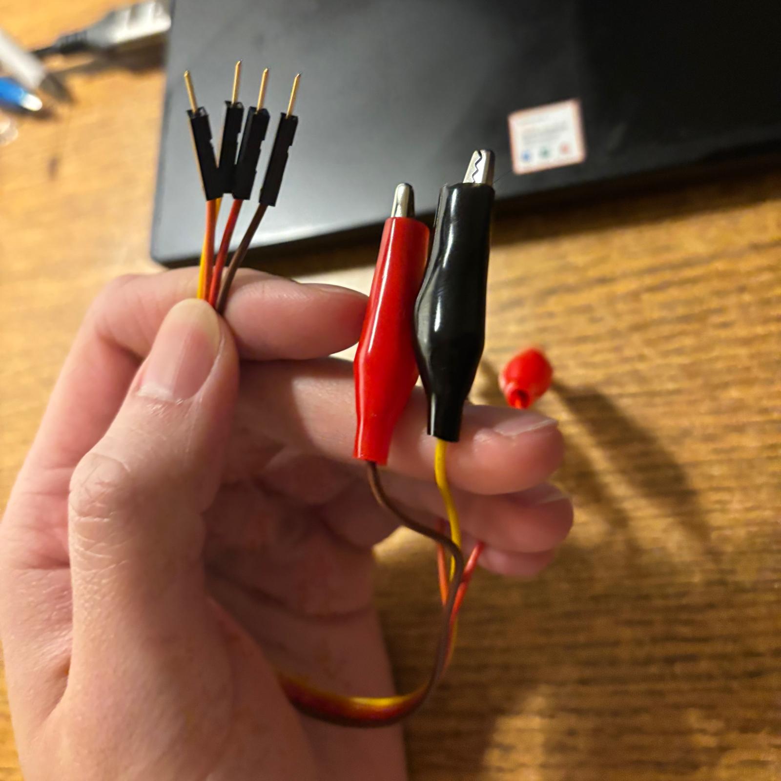 first wire needed, crocodile clip to female jumper lead